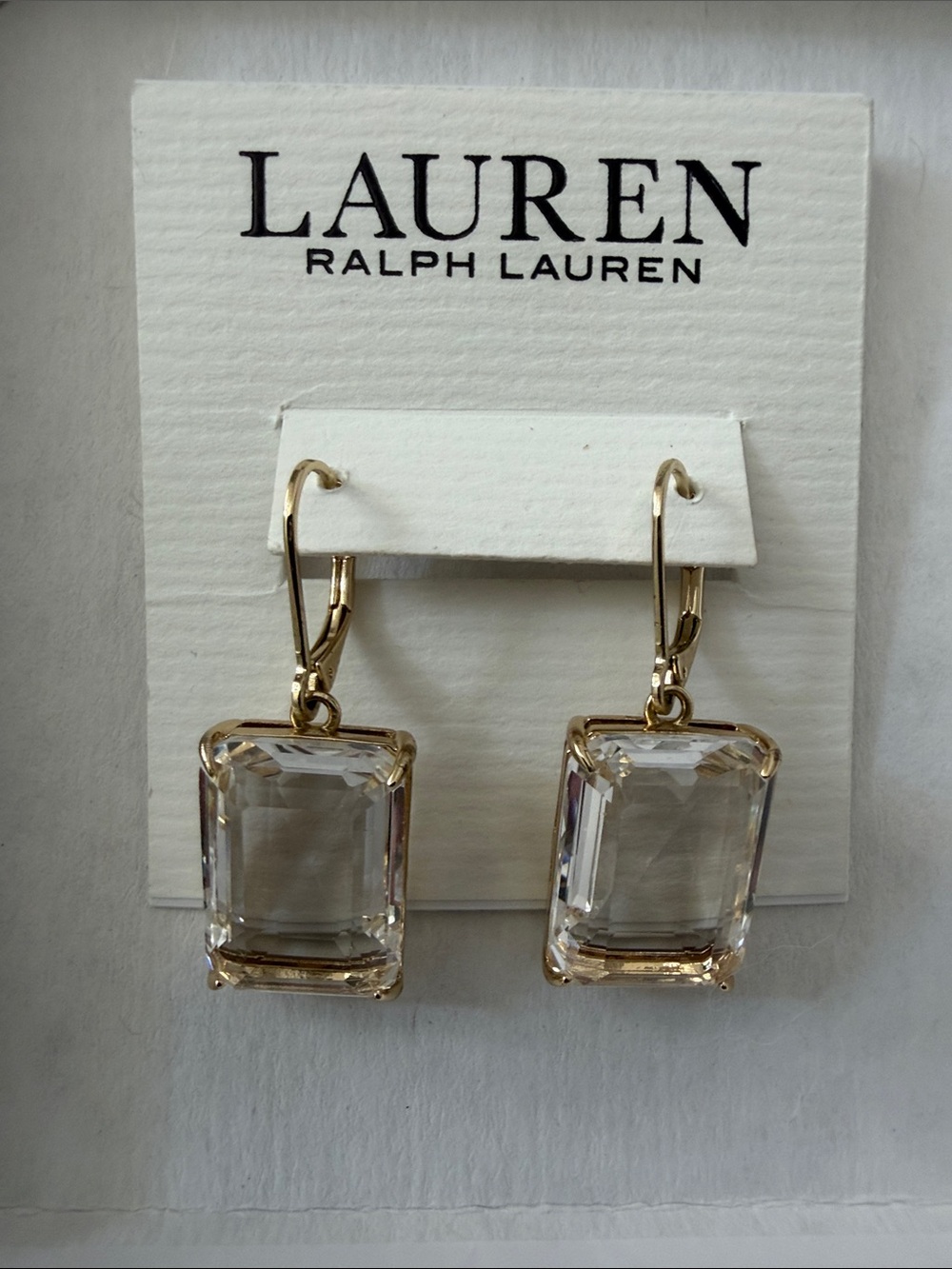 Lauren Ralph Lauren Gold-Tone Clear Crystal Rectangle Drop Earrings